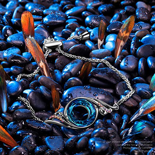 Kate Lynn Rise From the Ashes Phoenix Bracelet Made with Crystals from Austria, Adjustable Slider Bracelet for Women, Packaged with Jewelry Box, Birthday Gift for Women, Symbol of Luck and Renewal - color: Bermuda Blue