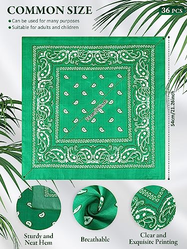 Unittype 36 Pieces Paisley Bandana Cowboy Bandanas Sports Novelty Headband Square Scarf Outdoor for Western Party Costume - color: Grass Green, style: Simple Style