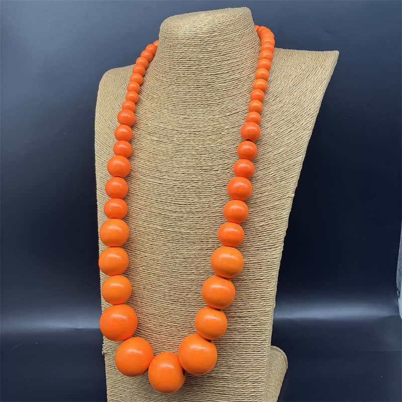 Fuqimanman2020 Chunky Large Simulated Pearl Choker Necklace Drop Dangle Earrings Crystal Bib Big Round Beaded Strand Multicolor Costume Statement Wedding Jewelry Set for Women Brides - color: Wooden Orange