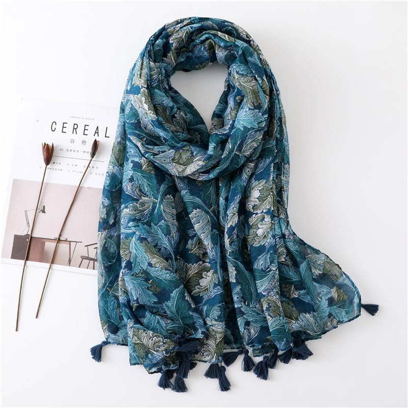 WaJuemy Travel Boho Scarf for Women Casual Lightweight Pashmina Scarves Fashion Multicolor Shawl Wraps with Fringed Beads - color: 03a Teal