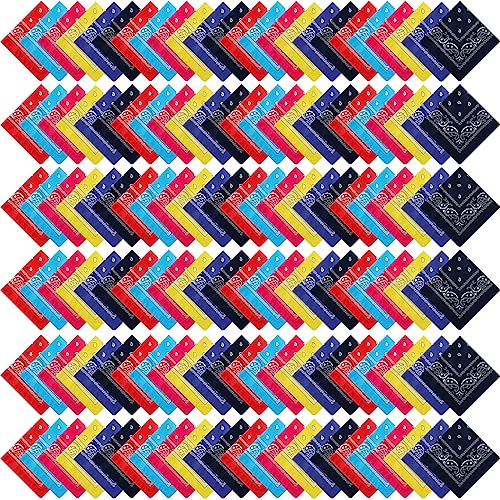 Handepo 200 Pcs Bandanas Bulk Paisley Bandanas Unisex Head Wrap Scarf Cowboy Headband Handkerchief for Women Men - color: Bright