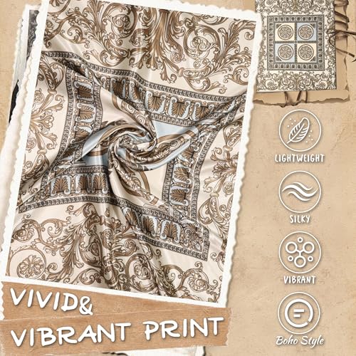 Large Square Head Scarf Bandana - 35" Satin Hair Scarf for Women Like Silk Scarf Fashion Hair Wrapping - color: Filigree Frame(white/Blue), size: 35IN*35IN