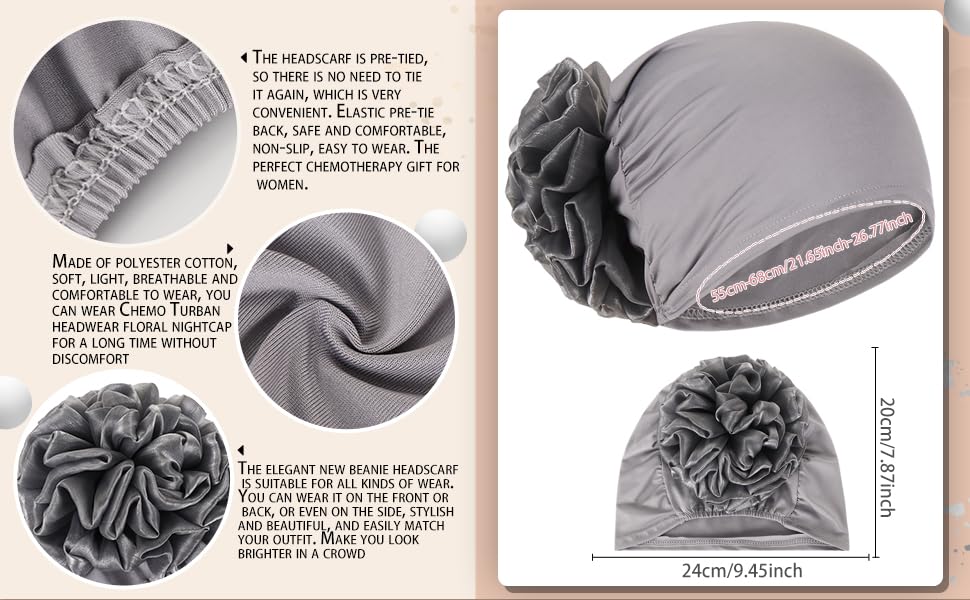 Women Big Flower Turban Hat Head wrap Headwear Cancer Chemo Beanie Cap Hair Loss Cover - color: Black
