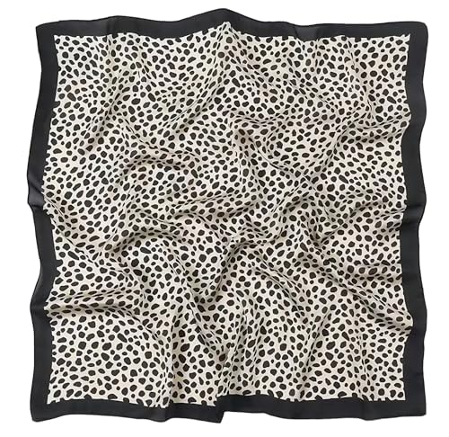CHUNG Women's Scarf Hair Bandanas Square 27.5" Satin Wrap Fashion Pattern Scarves Emulation Silk Handbag Ribbons Necktie - color: Black White Leopard