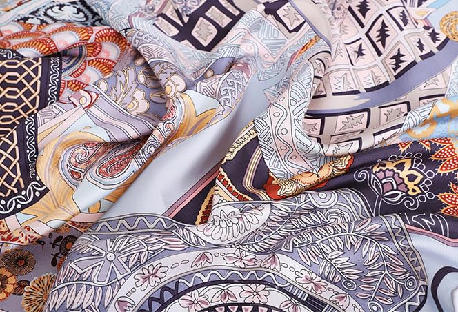 100% Silk Scarves, Extra-Large and XX-Large - color: Hamour's Treasure, Blue, Hand Rolled Edges