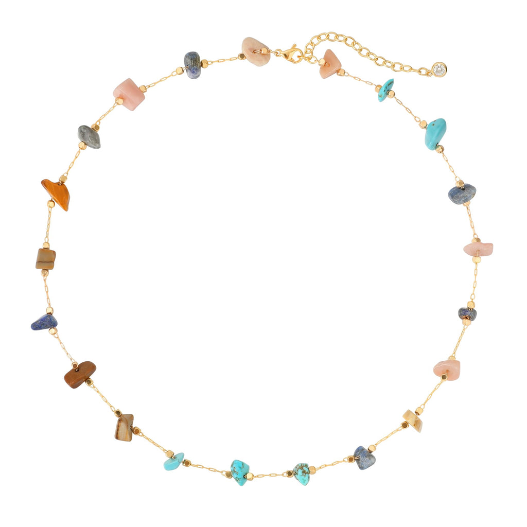 Created Turquoise Necklace for Women 14K Gold Plated Beaded Heart Choker Boho Necklaces Handmade Beach Summer Everyday Western Jewelry Gifts - color: Gold Chain, style: Irregular-Colorful