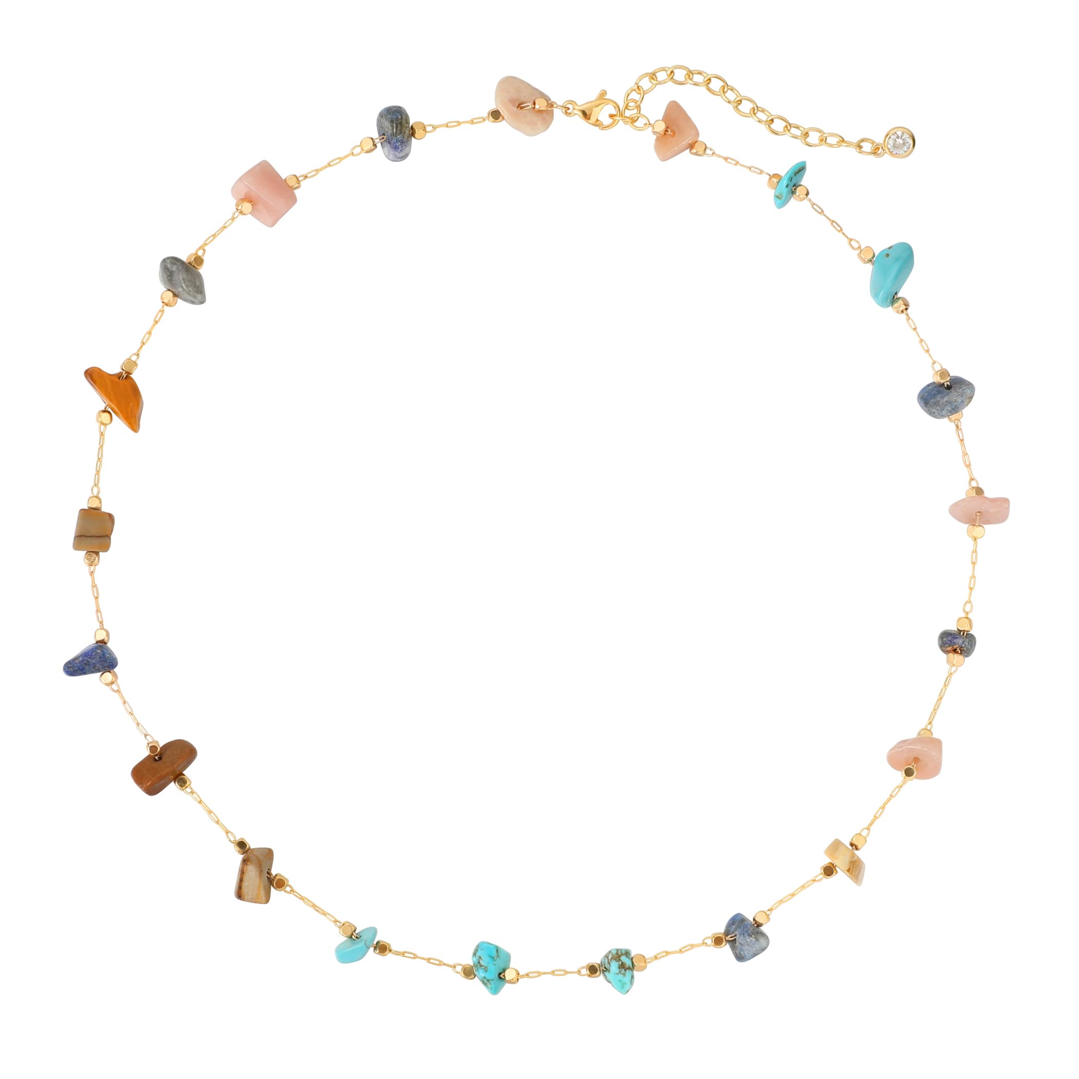 Created Turquoise Necklace for Women 14K Gold Plated Beaded Heart Choker Boho Necklaces Handmade Beach Summer Everyday Western Jewelry Gifts - color: Gold Chain, style: Irregular-Colorful