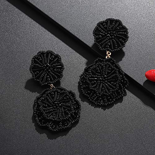 Statement Beaded Drop Earrings for Women Layered Bead Dangle Earrings - color: Black