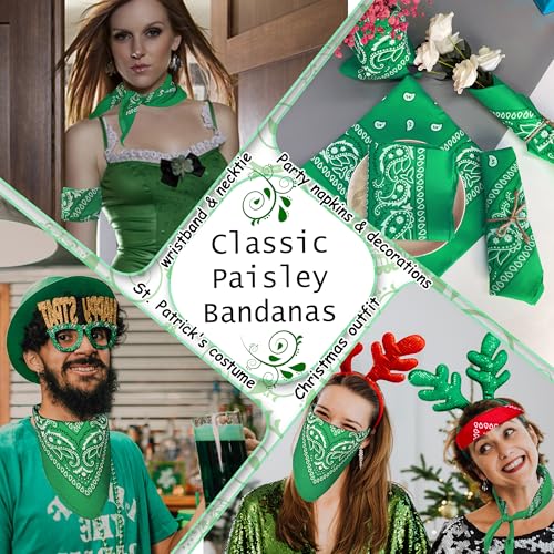 ILHSTY 60 Pcs Women Men Paisley Bandanas Bulk Unisex Bandanas Head Cowboy Scarf Necktie handkerchief Party Supplies - color: Green