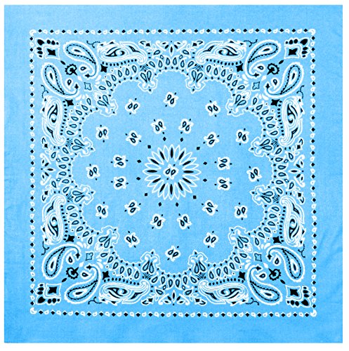 Rothco Trainmen Paisley Bandana 27” x 27” Extra‑Large 100% Cotton Head Wrap Scarf Multi‑Use - color: Light Blue