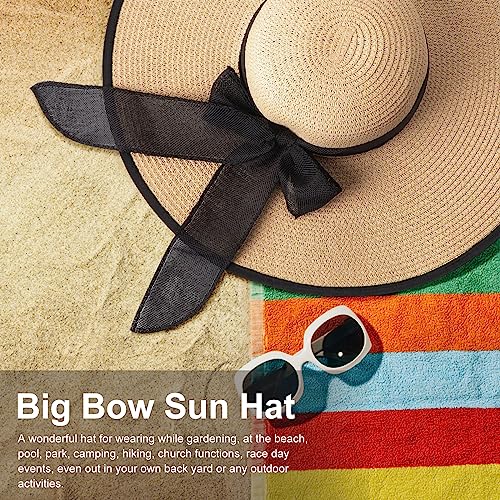 DRESHOW Beach Hats for Women Big Straw Wide Brim Summer Hat Floppy Foldable Roll up Cap Sun Hat UPF 50+ - color: Ac Khaki 5.9" Brim, 1 Pack