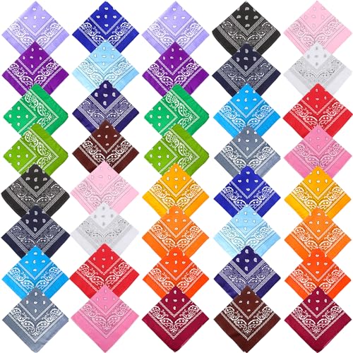 40 Pcs Bandanas Bulk Paisley Bandana Multicolor Cowboy Bandanas for Men Women Western Party - color: Color Set 1