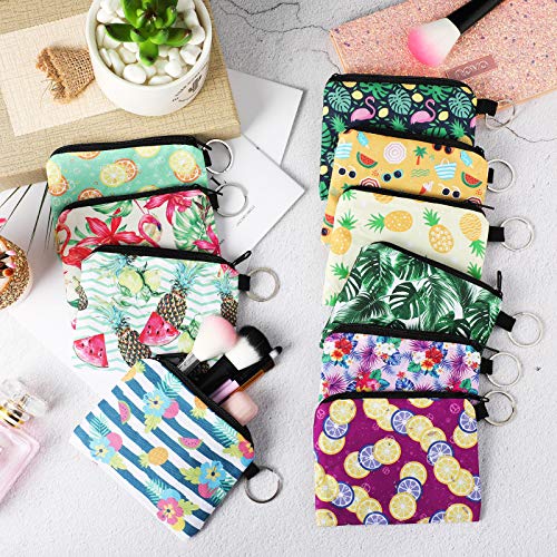 Boao 10 Pieces Small Coin Purse for Women Adults, Change Purse Pouch Mini Wallet Coin Bag with Zipper (Tropical Series) - style: Tropical Series
