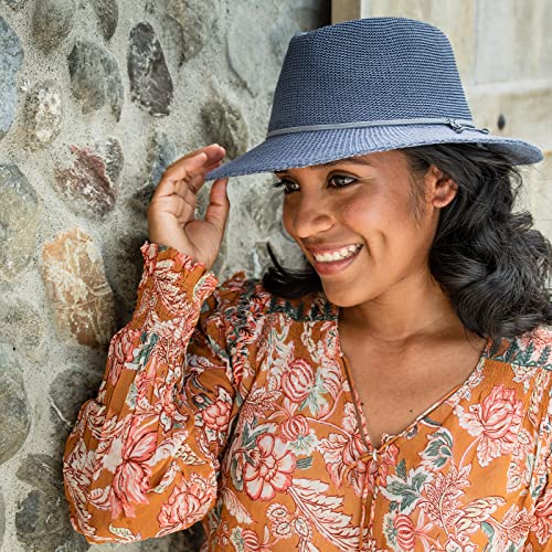 Wallaroo Hat Company Women's Victoria Fedora – UPF 50+ UV Protection, Wide Brim, Packable & Adjustable Sun Hat - color: Dusty Blue, size: Medium