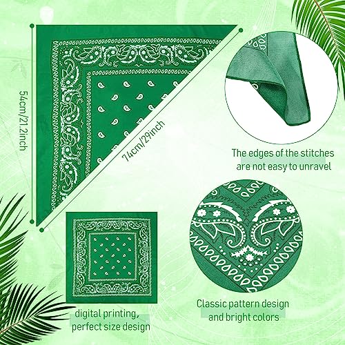 Handepo 200 Pcs Bandanas Bulk Paisley Bandanas Unisex Head Wrap Scarf Cowboy Headband Handkerchief for Women Men - color: Dark Green, Light Green
