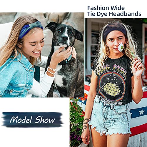 Huachi Wide Headbands for Women Tie Dye Head Wraps Boho Thick Hairbands Large African Sport Yoga Turban Headband Hair Accessories (Pack of 4) - color: Tie Dye