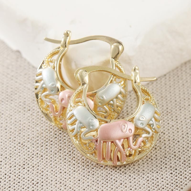 1 Pair of Simple and Retro Golden Color Hoop Earrings with Elephant Pattern Jewelry, An Elegant Women's Accessory, and A Beautiful Gift for Daily Festivals