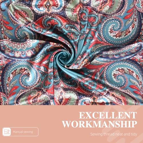 35 x 35 Women's Fashion Pattern Large Square Silk Like Hair Scarf Head Sleeping Wrap Satin Neck Bandana for Gift… - color: Blue - Buddha Cashew Nut