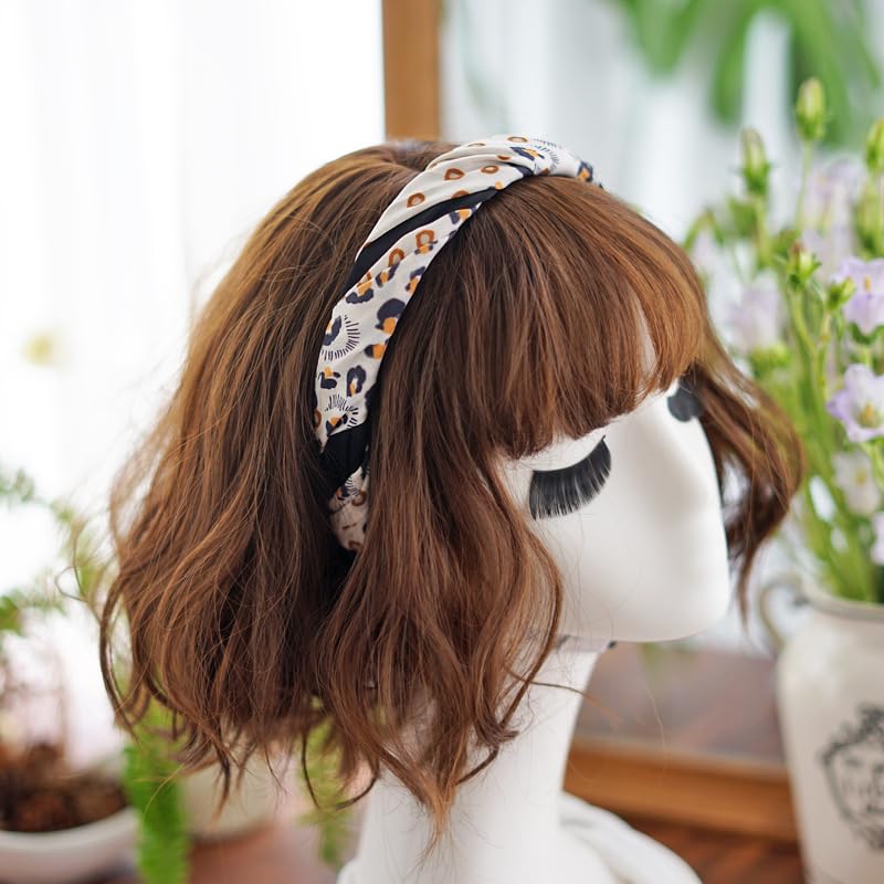 Braided Headband for Women-Vintage Fabric High Crown Headband with Non-Slip Teeth, Cute Boho Knotted Hair Band for Women & Teens (10-Leopard, One Size) - color: 10-Leopard