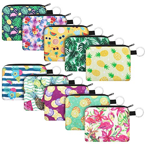 Boao 10 Pieces Small Coin Purse for Women Adults, Change Purse Pouch Mini Wallet Coin Bag with Zipper (Tropical Series) - style: Tropical Series