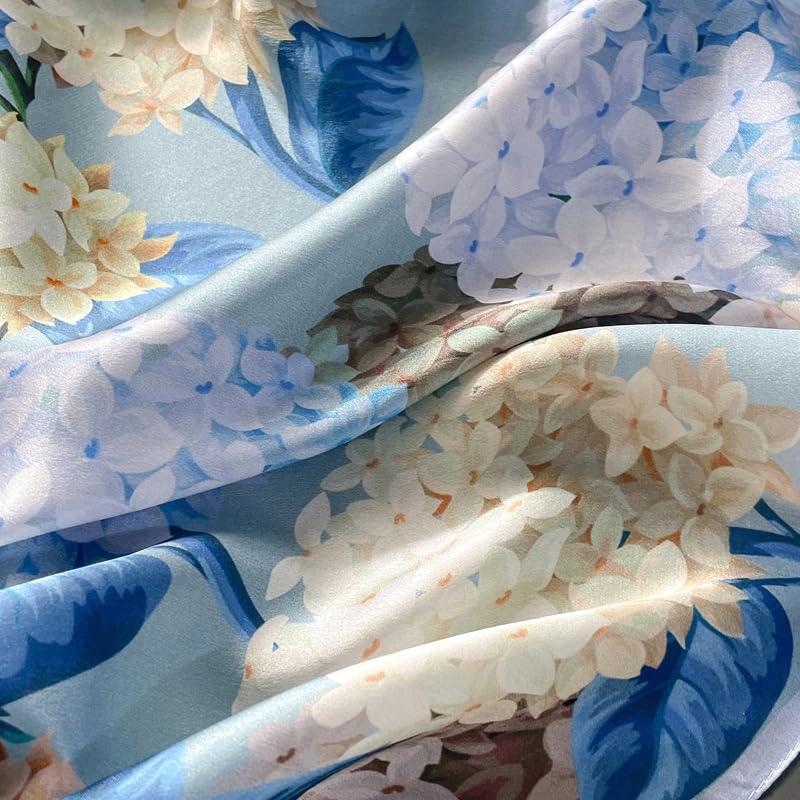MEISEE 100% Pure Mulberry Silk Scarf 21" Square Scarf Neckerchief Headscarf Breathable Lightweight for Women Gift Packed - color: M3 Blue + Gray