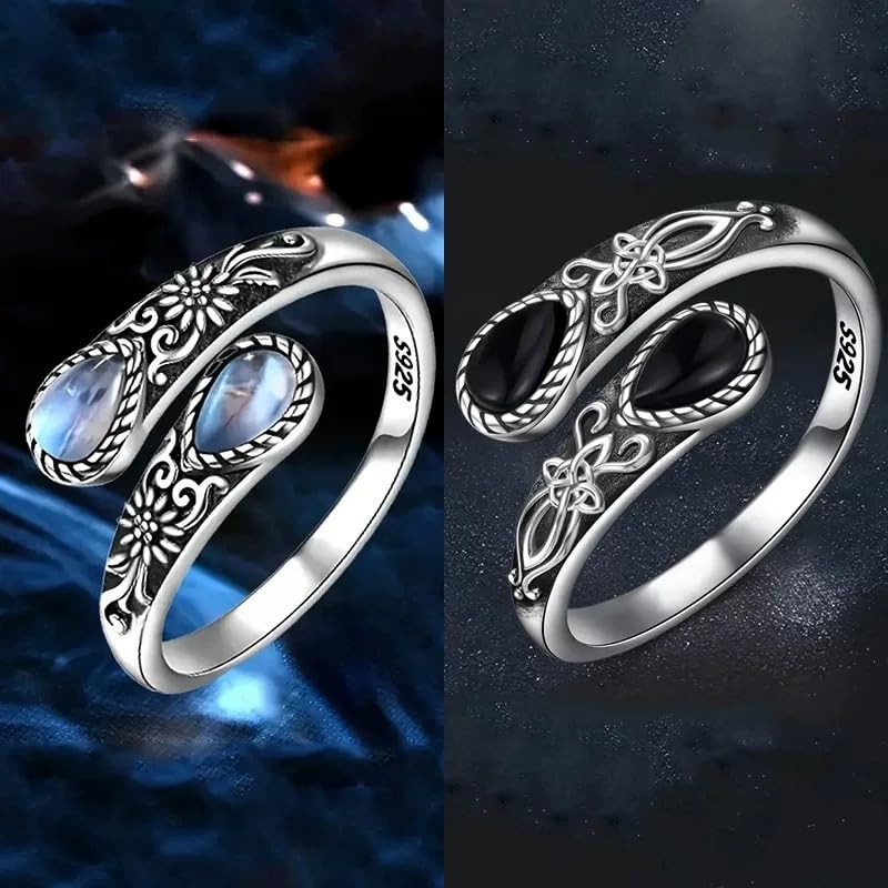 Adjustable Moonstone Ring for Women, Victorian Bohemian Vintage Spoon Ring- Fashion Vintage Jewelry, Daily and Parties Wear, Romantic Gifts For Your Wife - style: STYLE 3
