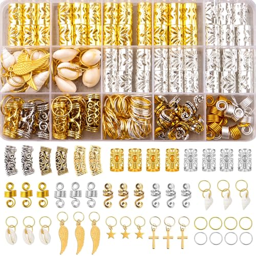 159 Pcs Hair Jewelry for Braids,16 Styles Dreadlock Accessories, Adjustable Metal Hair Clips, Hair Cuff Rings Star Wing Shell Braiding Decorations for Women - color: Mixed color-159pcs