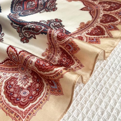 FONYVE 100% Mulberry Silk Scarfs for Women-Lightweight Square Satin Head Scarf-Small Silk Hair Scarf for Sleeping 21"x21" - color: 21 Pink Paisley
