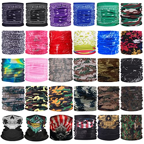 12-30 Pieces Neck Gaiters Scarf Head Wrap Headwear Balaclava Face Mask Sun Bandanas for Women Men Running,Cycling,Fishing - color: 30 Colors With Pattern