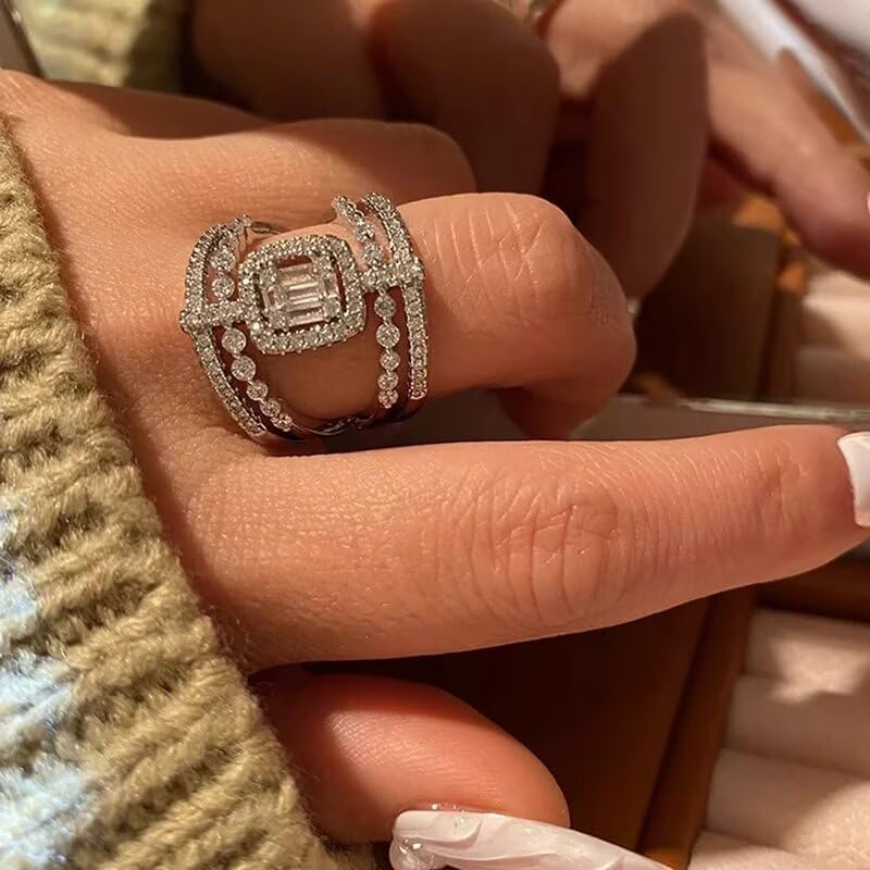 925 Sterling Silver French Royal Style Ring - Exquisite Vintage Inspired Jewelry for Women, Elegant Cubic Zirconia Cocktail Ring Size 8 - size: Size 8