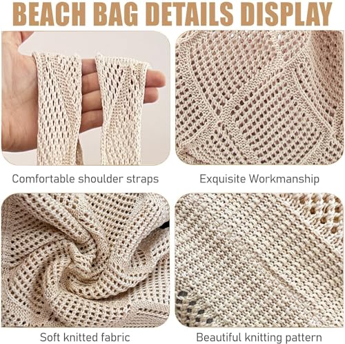 Crochet Mesh Beach Tote Shoulder Handbags Hobo Summer Aesthetic Women's Bag - color: Beige