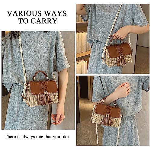 Straw Crossbody Bags for Women Summer Straw Clutch Bag Woven Beach Purse Vacation Handbags | Straw - color: D Brown