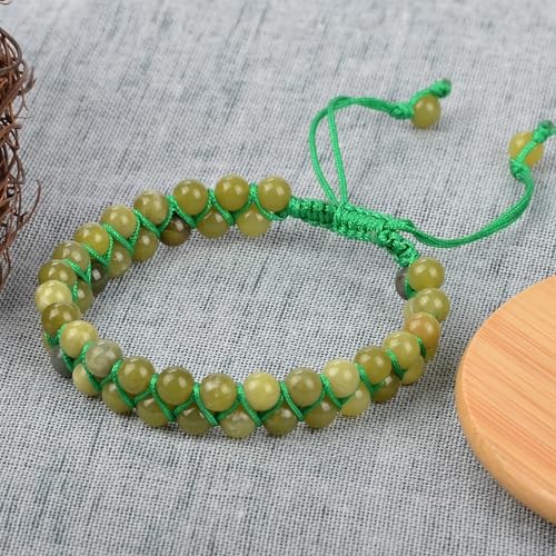 MASSIVE BEADS Double Layer Natural Chakra Healing Power Crystals Macrame Bracelet Yoga Stone Beads Gemstone Meditation Relax Anxiety Bangle for Unisex Women Men - color: China Jade, size: 4mm