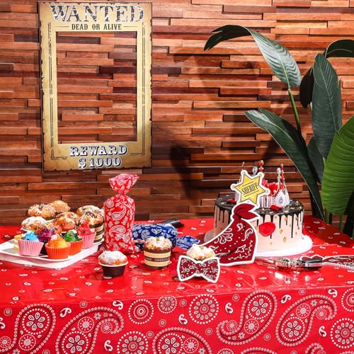 Tatuo Western Party Tablecloth Paisley Table Cover Bandana Plastic Table Cloth Rectangle Floral Tablecloth for Western Cowboy Themed Party 108 X 54 Inch(Red,Black,White,3 Pack) - color: Red,black,white