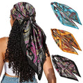 CHLINS 35" Satin Square Hair Scarf Bandanas - 3Pcs Large Silk Head Scarves Lightweight Sleeping Hair Wraps for Women - color: Blue+yellow+black