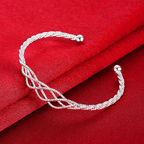 Sterling Silver Adjustable Wire Bracelet Fashion Bangle Cuff Bracelet with Specail Follower Mesh Pattern Designed For Women Adults