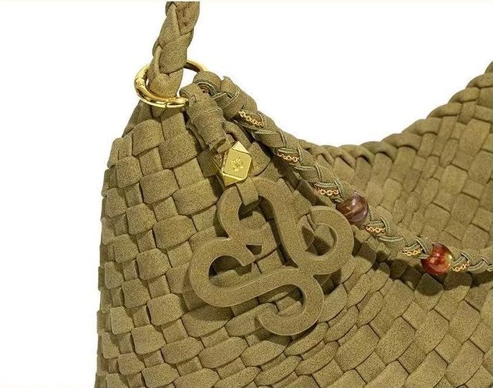 Premium Woven Shoulder crossboby Bag for Women, Slouchy Hobo Handbag with Braided Strap and Matching Zipper Pouch - color: Green