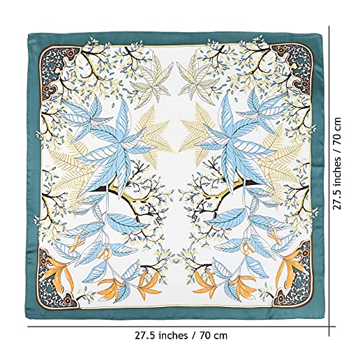 AWAYTR 27.5” Silk Satin Square Head Scarf - 4PCS Satin Head Scarves for Women Hair Kerchief Bandanas Sleeping Head Wraps - color: Print (Black/Gray/Coffee/Cyan)