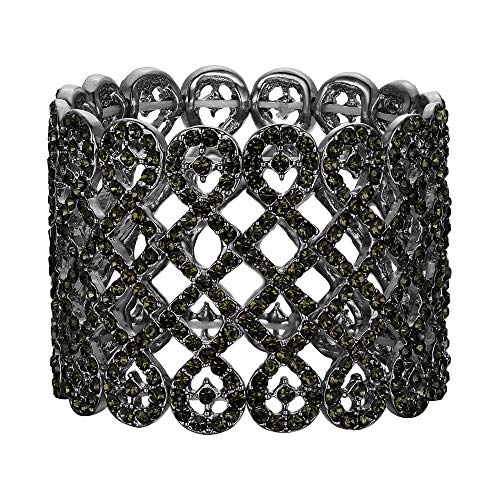 EVER FAITH Art Deco Love Knot Wide Stretch Bridal Bracelet Austrian Crystal - color: Grey Black-Tone