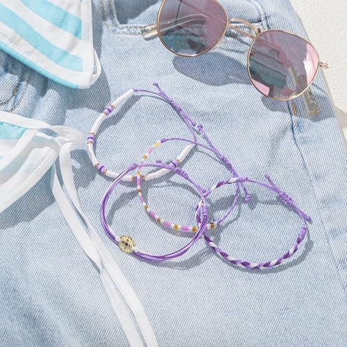 FANCY SHINY Boho Nautical Compass String Bracelets Beaded Clay Beads Bracelet Stackable Friendship Bracelets Summer Beach Outfits for Women Girls - color: Purple