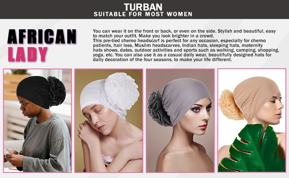 Women Big Flower Turban Hat Head wrap Headwear Cancer Chemo Beanie Cap Hair Loss Cover - color: Gray