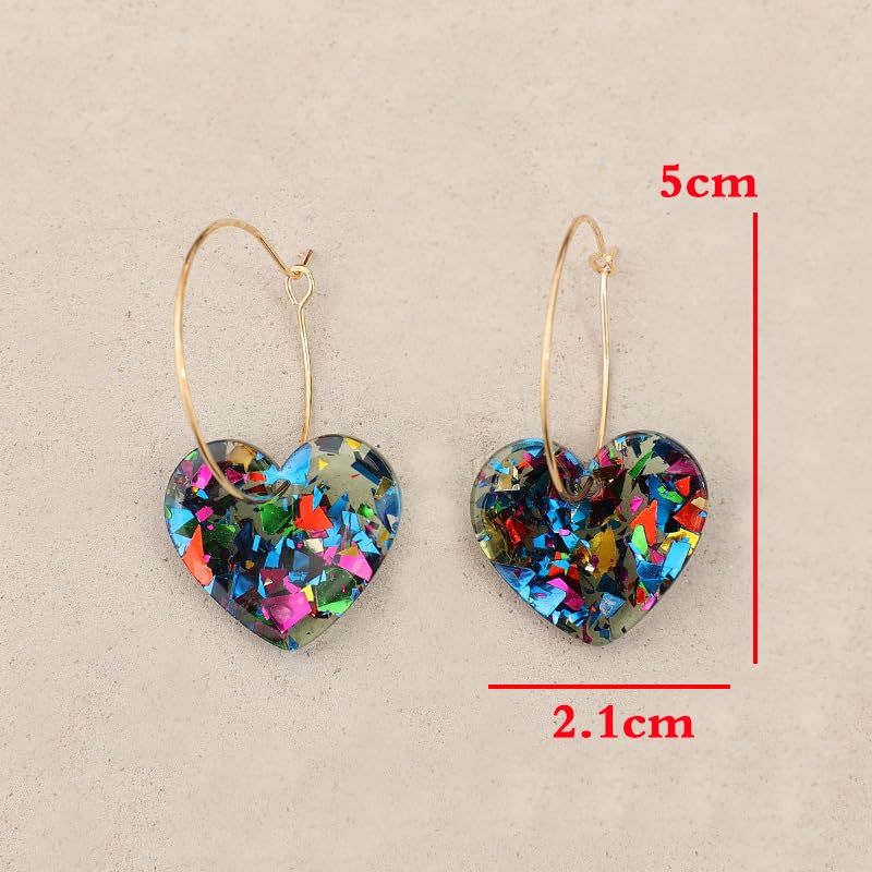 Colorful Shiny Love Heart Dangle Earrings Handmade Lightweight Glitter Acrylic Heart Shaped Hoop Earrings for Women Lovers Valentine's Day Mothers Day Party Jewelry Gifts - style: StyleC