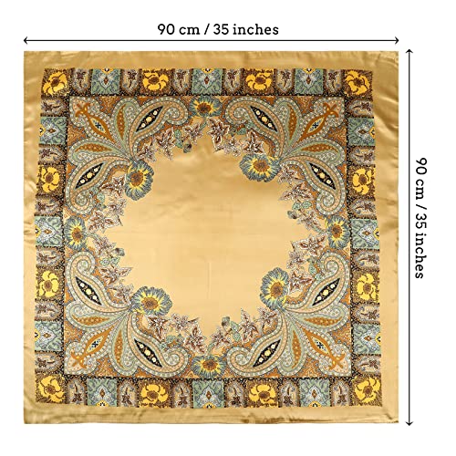 CHLINS 35" Satin Square Hair Scarf Bandanas - 3Pcs Large Silk Head Scarves Lightweight Sleeping Hair Wraps for Women - color: Camel + Black + Beige
