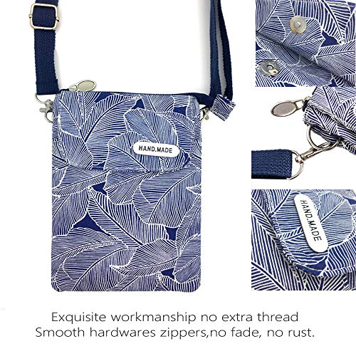 Roomy Cell Phone Purse Wallet Canvas Small Crossbody Purse Bags with Shoulder Strap For Women teen girlsl | Roomy - color: A-blue Leaves