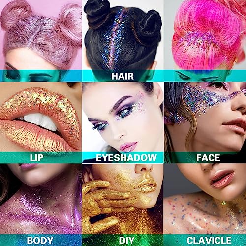 MEICOLY Light Blue Body Glitter,Mermaid Princess Face Glitter Gel,Ice Blue Glitter Face Paint for Halloween,Frozen Birthday Party Decorations,Chunky Glitter for Eye Lip Hair,Festival Rave Glitter Gel - color: light blue body glitter