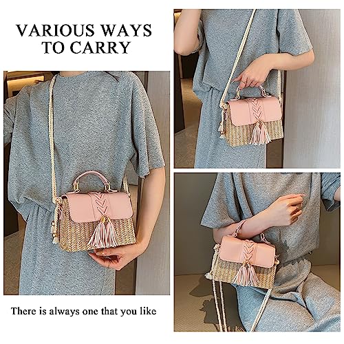 Straw Crossbody Bags for Women Summer Straw Clutch Bag Woven Beach Purse Vacation Handbags | Straw - color: D Pink