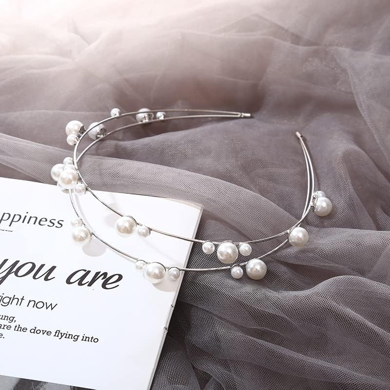Double Layer Pearl Beaded Headbands Hair Hoops Bridal Hairbands Wedding Hair Accessories Fashion Elegant Pearl Headbands for Women Girls (Silver) - color: Silver