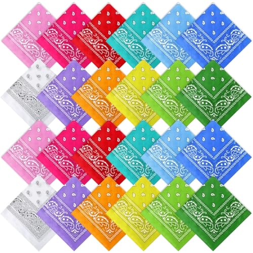Suhine 24 Pcs Bandanas Bulk for Women Men 22 x 22 Inch Paisley Outdoor Headband Cowboy Handkerchief Summer - color: 12 Colors B