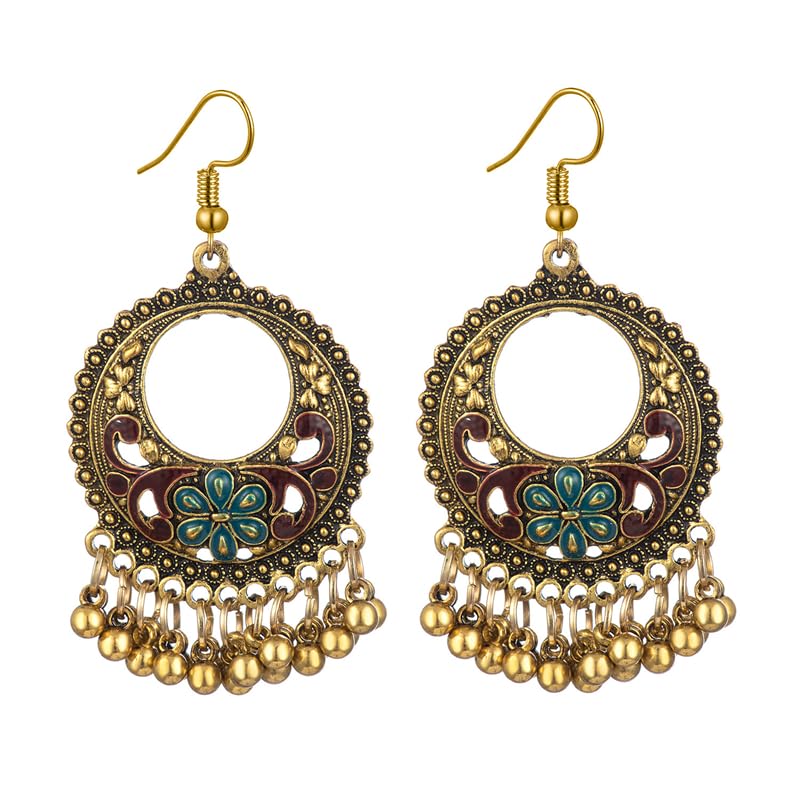 Vintage Boho Statement Drop Dangle Earrings for Women Bohemian Ethnic Handmade Beaded Charms Earring Bohemian Retro Chandelier Tassel Earrings Mexico Gypsy Jewelry Gift - color: O-Gold-Red