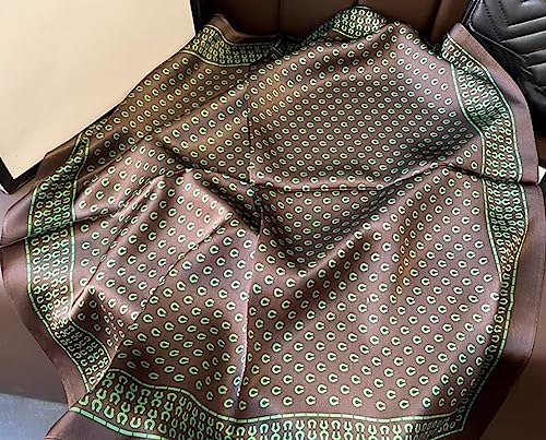 JERLA 100% Pure Mulberry Silk Square Scarf for Hair-27''x27'' Women Men Natural Silk Neckerchief Headscarf - color: Black and Green